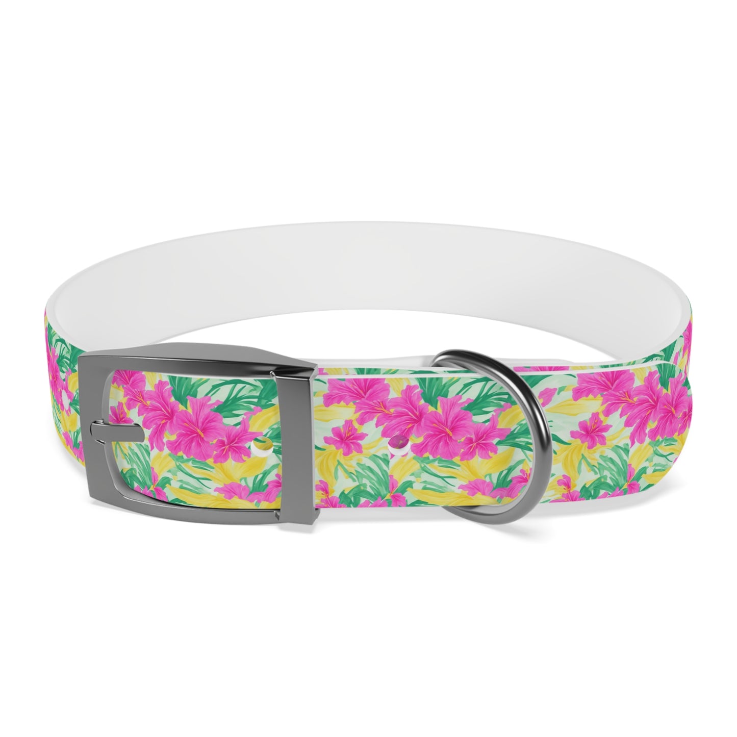 Tropical Hibiscus Flowers Watercolor Pattern Dog Collar