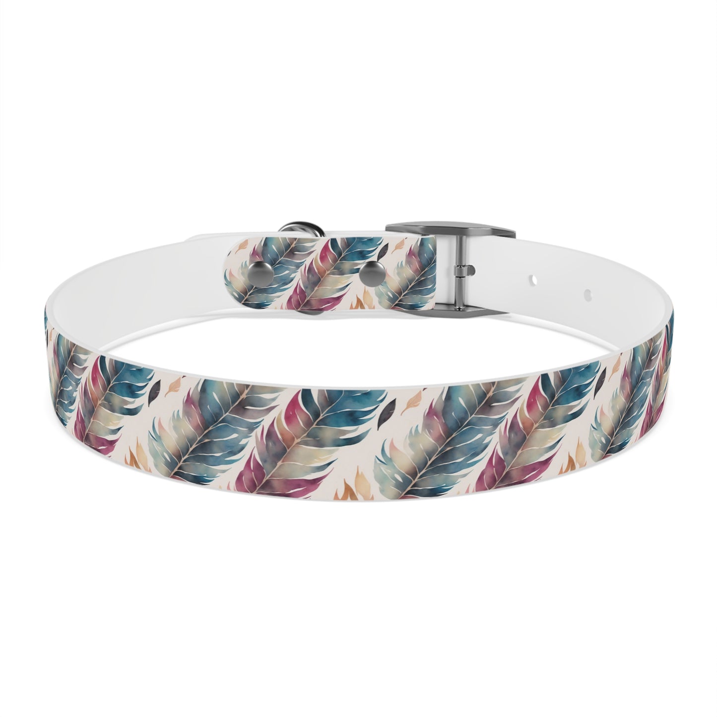 Blue, Purple, & Gold Feather Watercolor Pattern Dog Collar