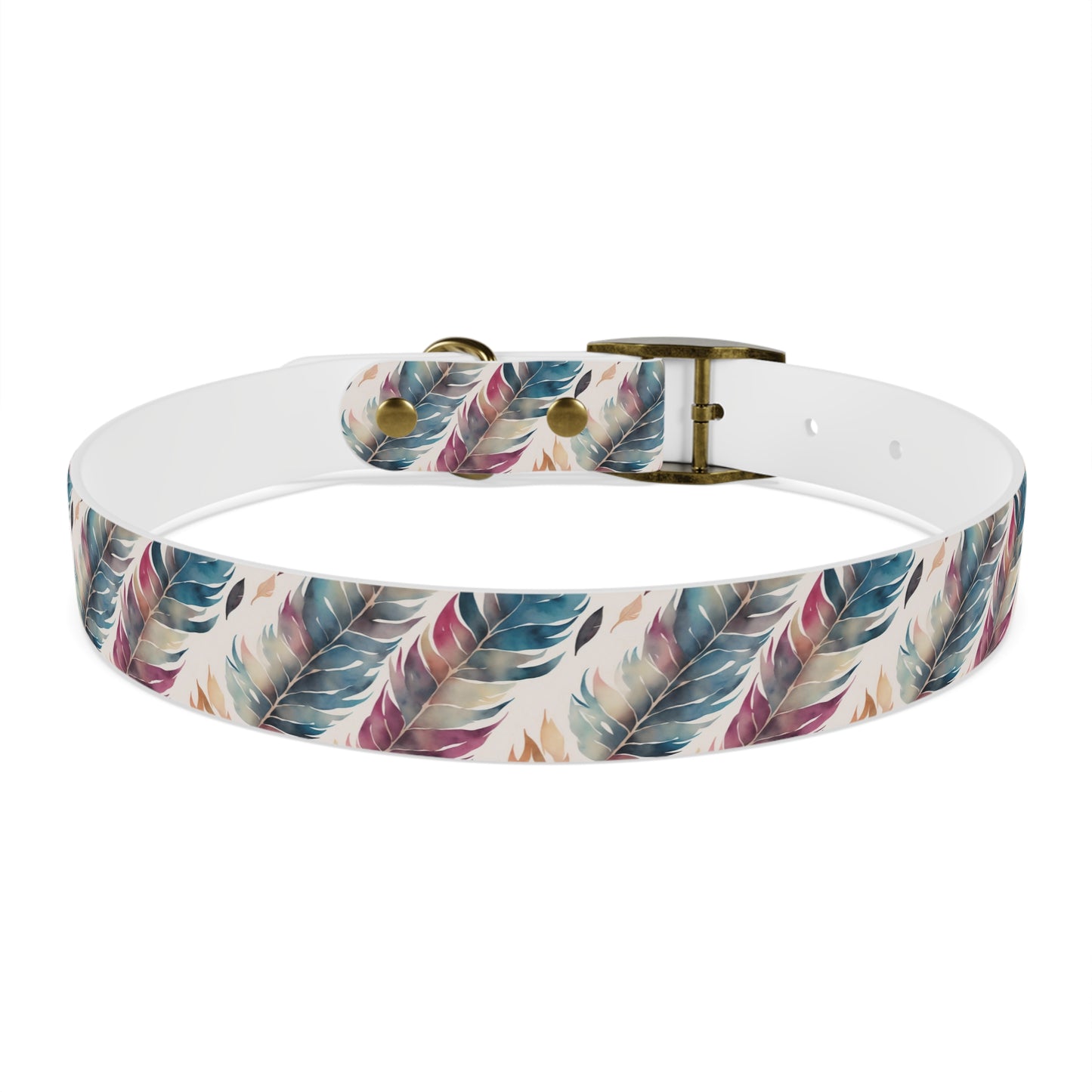 Blue, Purple, & Gold Feather Watercolor Pattern Dog Collar