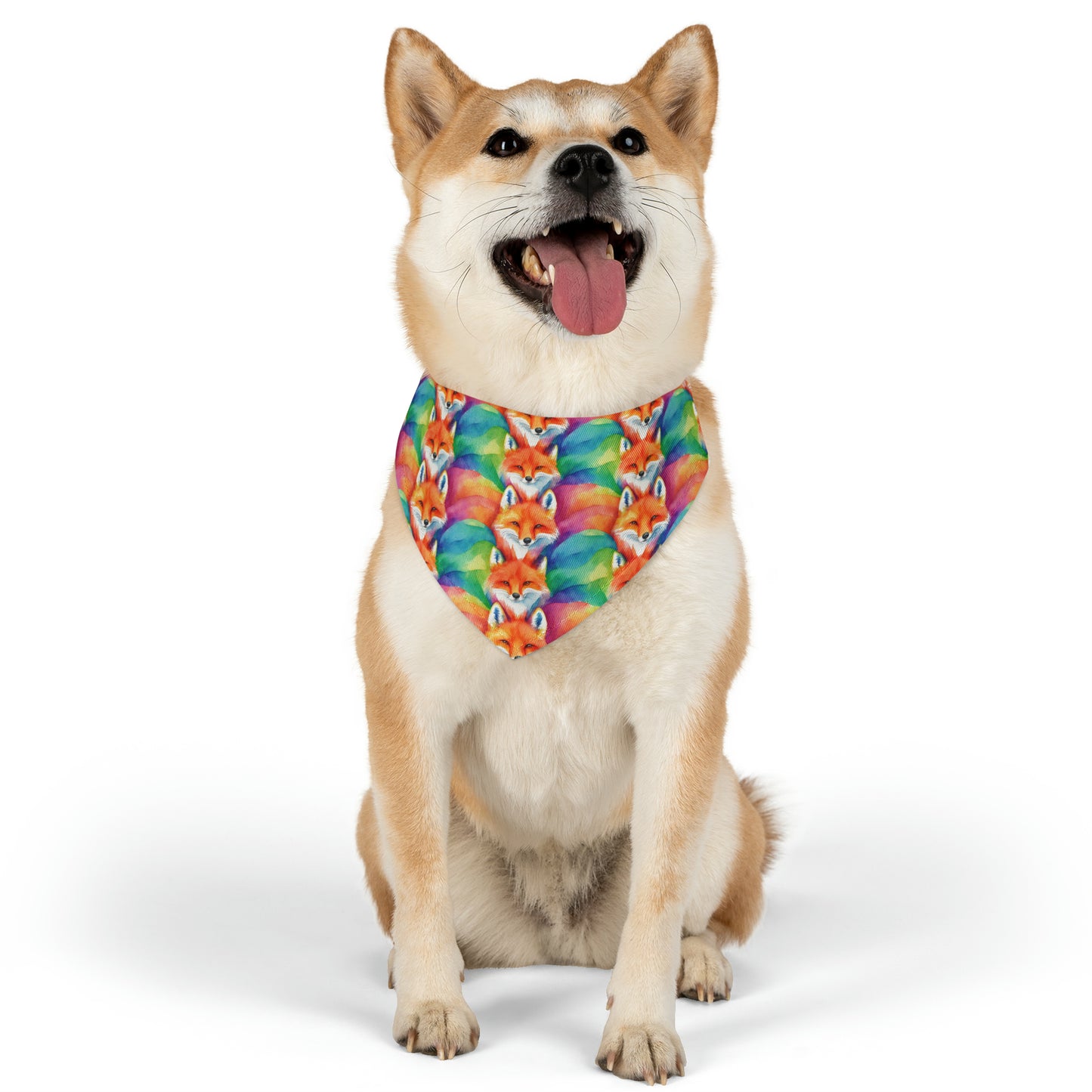 Colorful Fox Watercolor Pattern Pet Bandana Collar