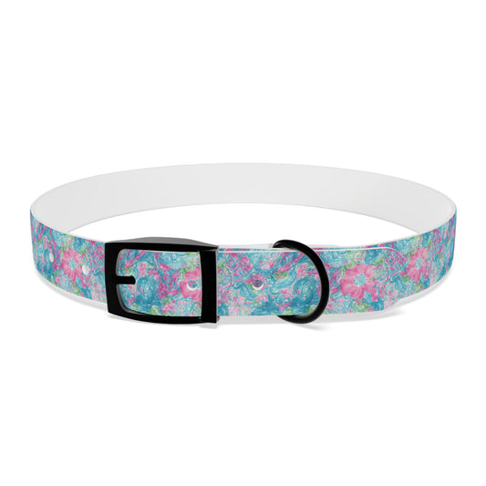 Pink Tropical Water Flowers Watercolor Pattern Dog Collar