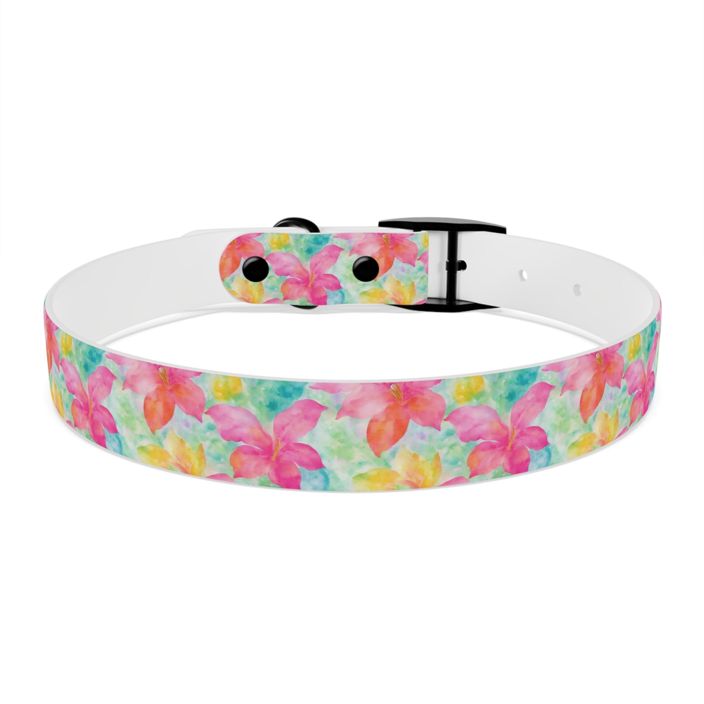 Pink Tropical Flower Watercolor Pattern Dog Collar