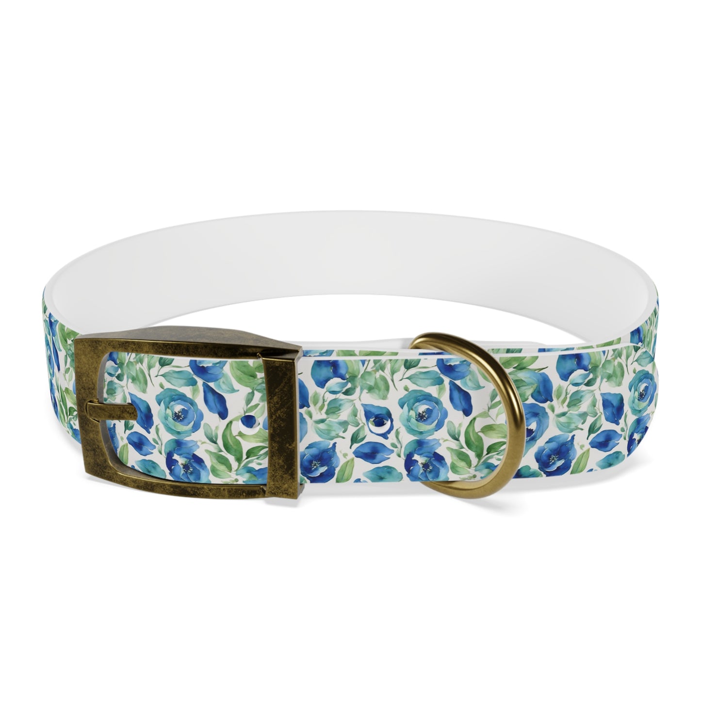 Blue & Green Floral Watercolor Pattern Dog Collar