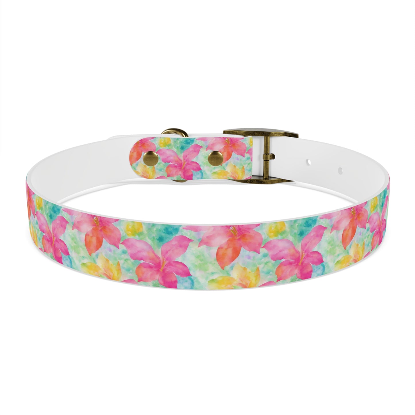 Pink Tropical Flower Watercolor Pattern Dog Collar