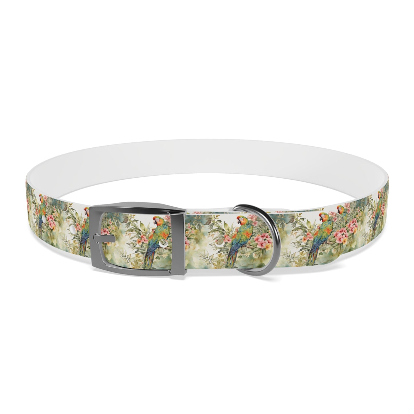 Parrot & Hibiscus Watercolor Pattern Dog Collar