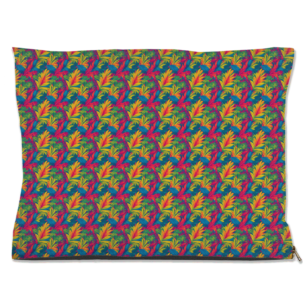 Vibrant Colorful Tropical Leaf Pattern Pet Bed