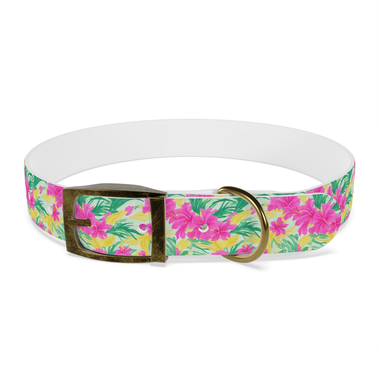 Tropical Hibiscus Flowers Watercolor Pattern Dog Collar