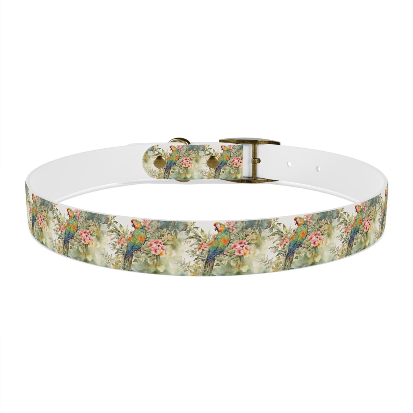 Parrot & Hibiscus Watercolor Pattern Dog Collar
