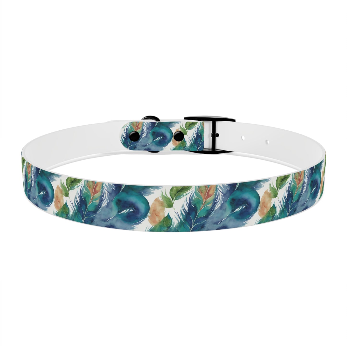 Peacock Feather Watercolor Pattern Dog Collar