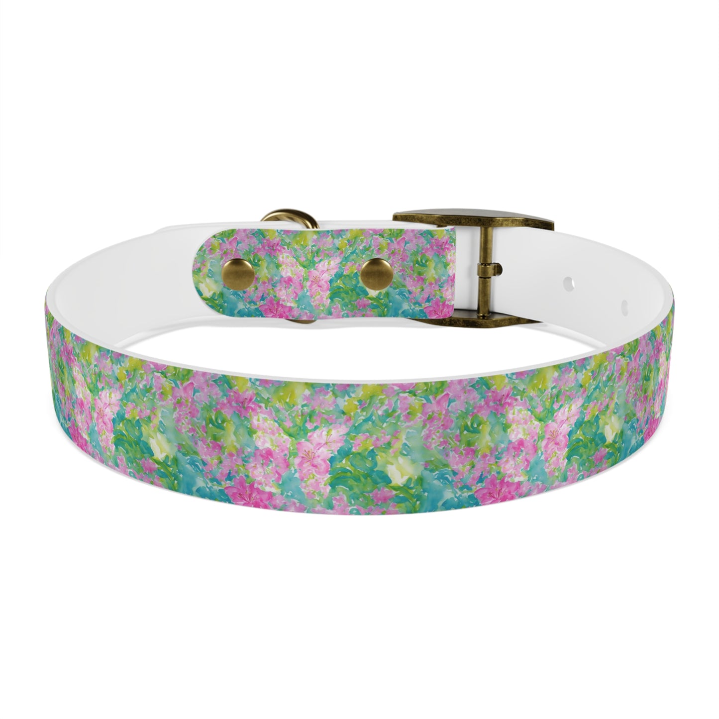 Bright Blooming Flowers & Butterflies Watercolor Pattern Dog Collar