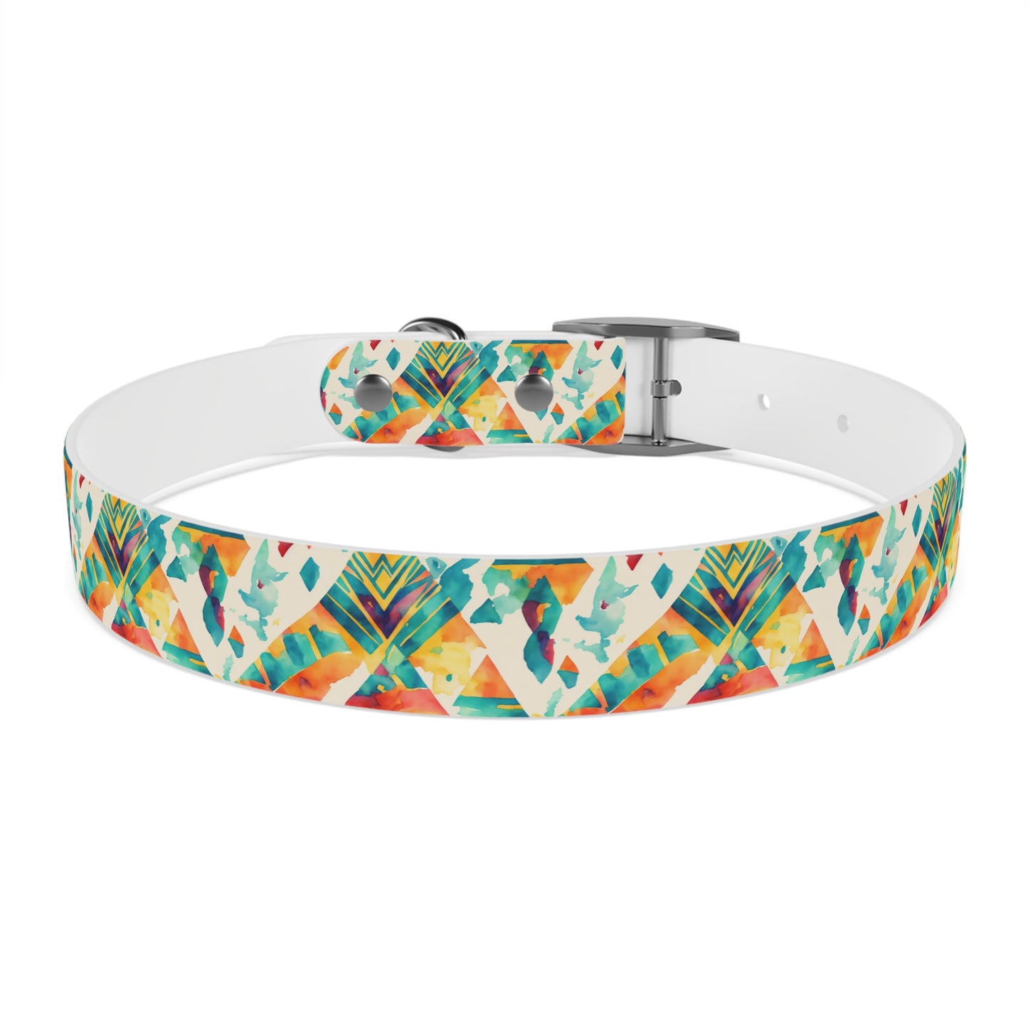 Colorful Geometric Triangle Tribal Watercolor Pattern Dog Collar