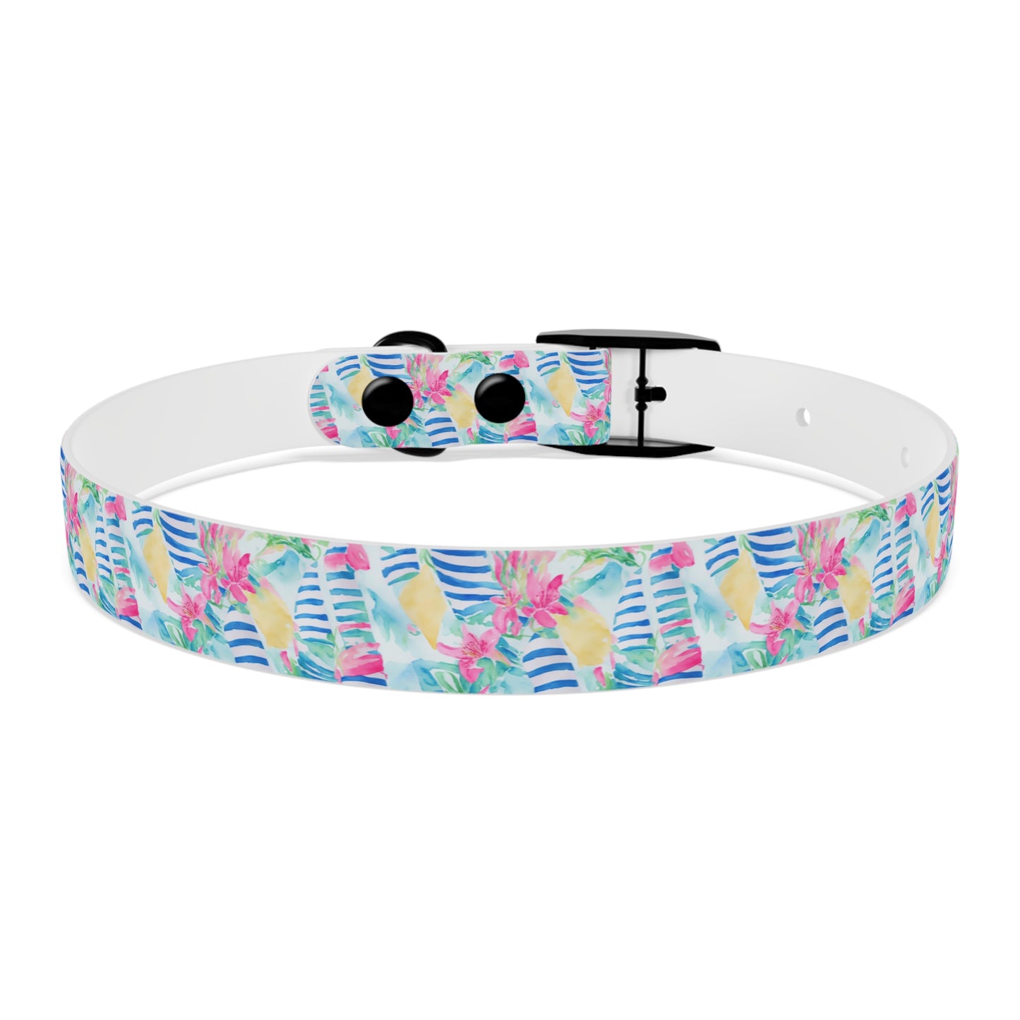 Nautical Ships & Flowers Tropical Paradise Watercolor Pattern Dog Collar
