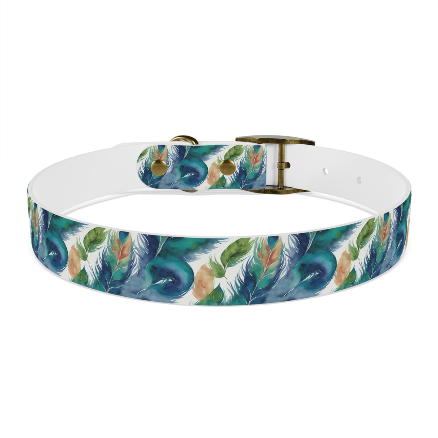 Peacock Feather Watercolor Pattern Dog Collar
