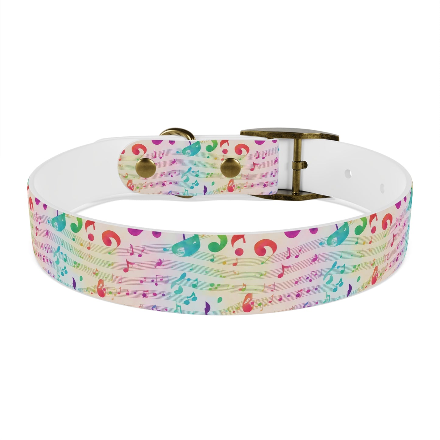 Colorful Rainbow Music Note Watercolor Pattern Dog Collar