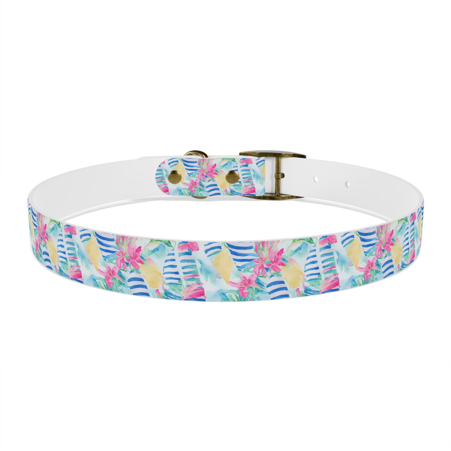 Nautical Ships & Flowers Tropical Paradise Watercolor Pattern Dog Collar