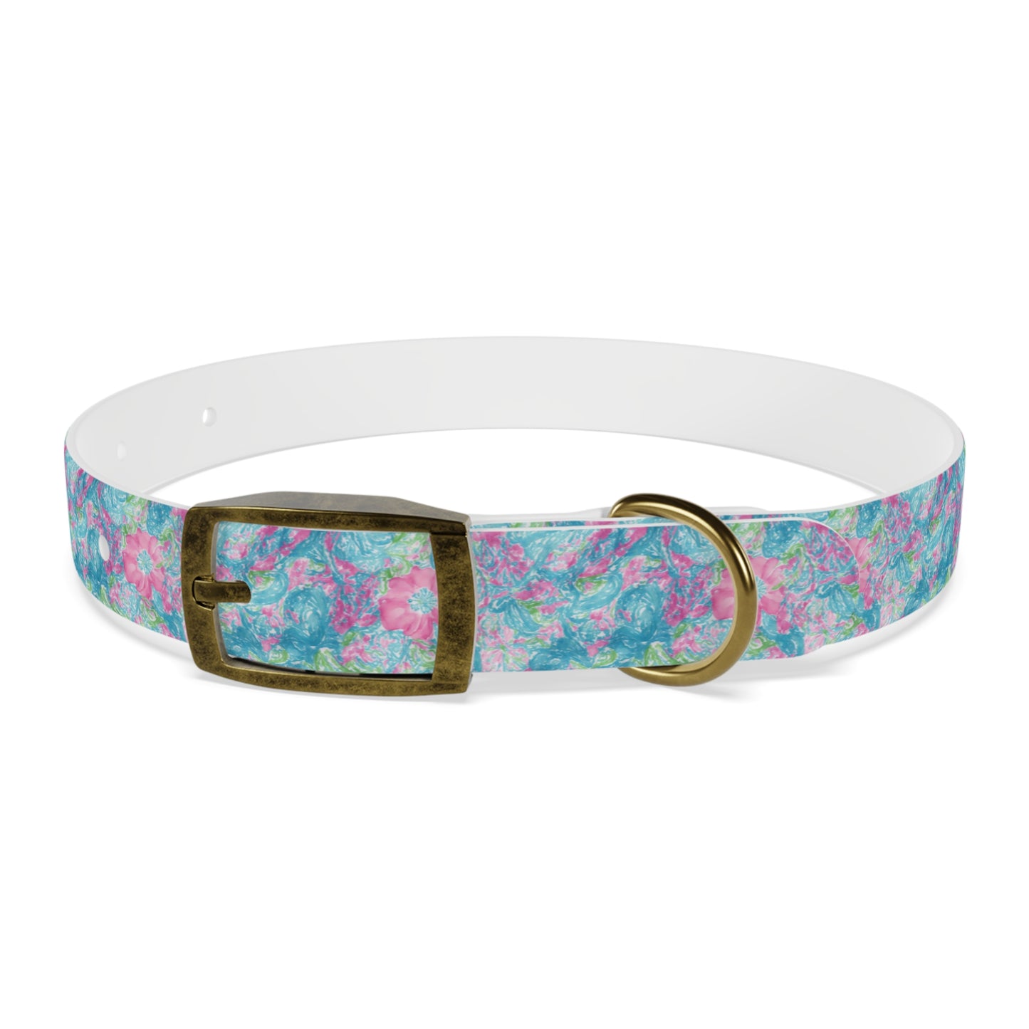 Pink Tropical Water Flowers Watercolor Pattern Dog Collar