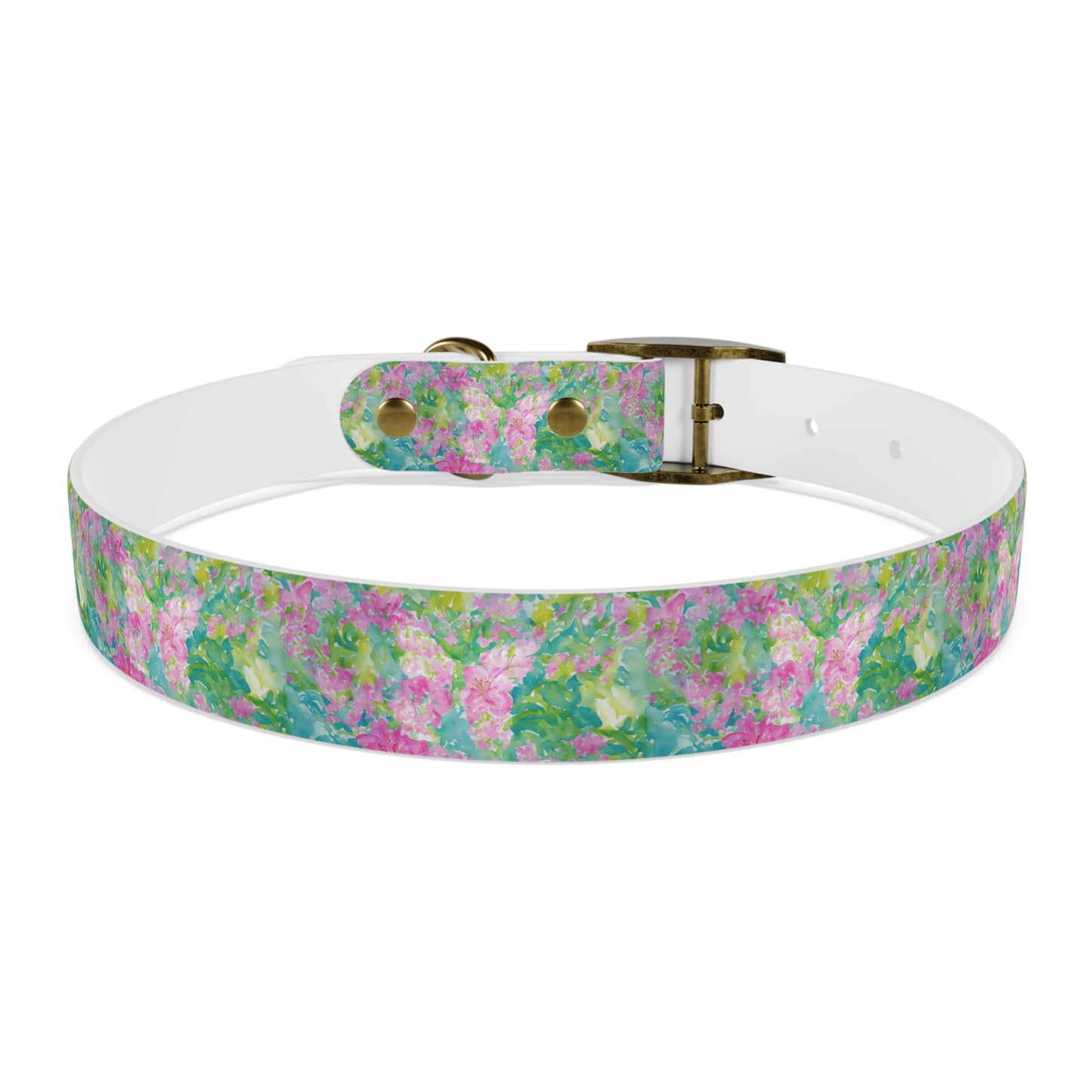 Bright Blooming Flowers & Butterflies Watercolor Pattern Dog Collar