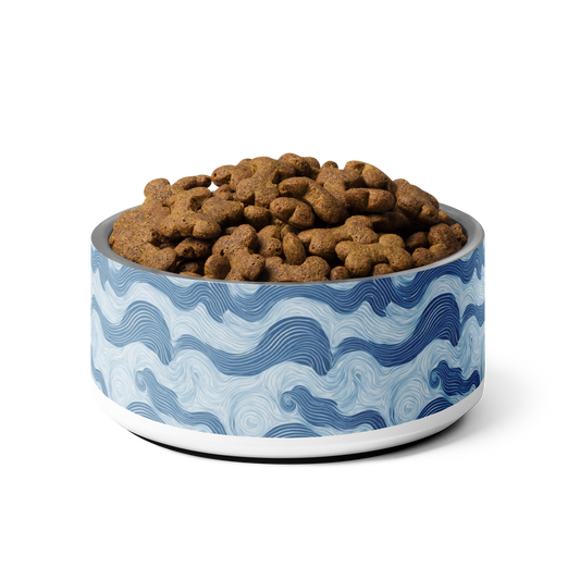 Shades of Blue Swirls & Waves Pattern Pet bowl